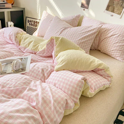 Pastel Checked Plaid Bedding Set Collection without Bed Sheet