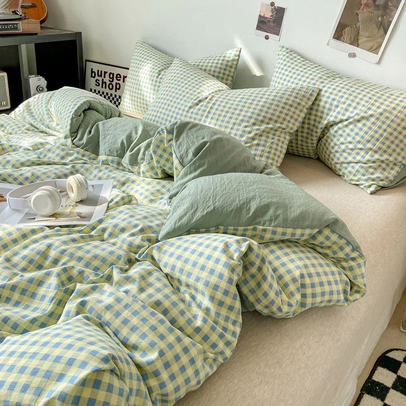 Pastel Checked Plaid Bedding Set Collection without Bed Sheet