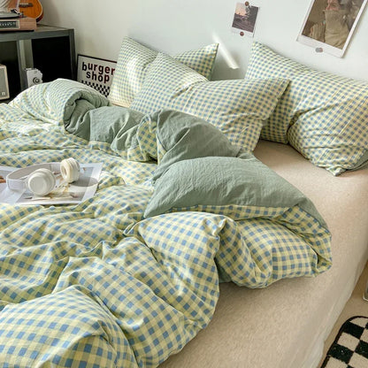 Pastel Checked Plaid Bedding Set Collection without Bed Sheet