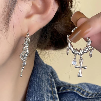 Chrome Cross Hoop Earrings