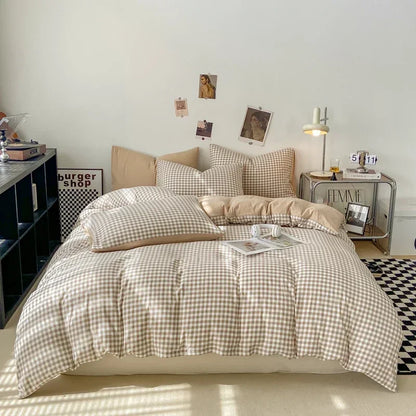 Pastel Checked Plaid Bedding Set Collection without Bed Sheet