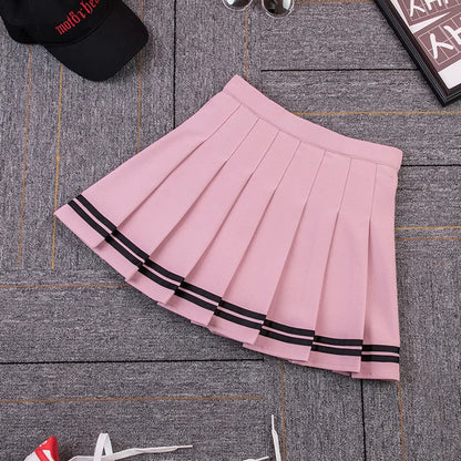Preppy Pleated Striped Tennis Black Pink Navy White Mini Skirt