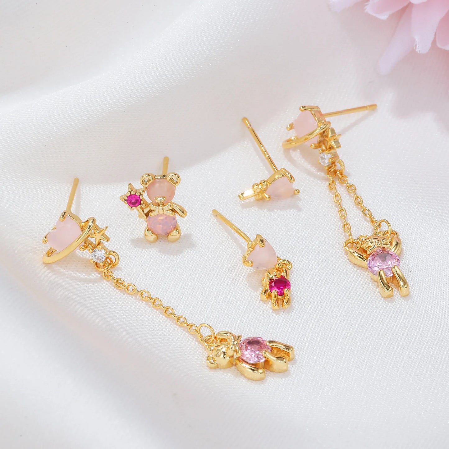 Cosmic Teddy Bear Dreams 18k Gold-plating Earrings (5pc Set)