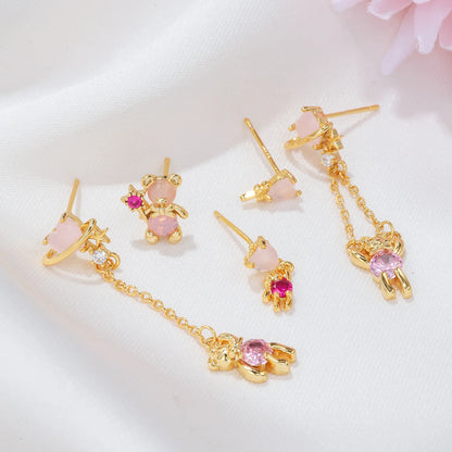 Cosmic Teddy Bear Dreams 18k Gold-plating Earrings (5pc Set)