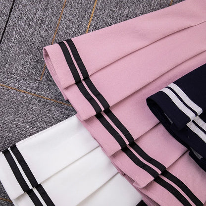 Preppy Pleated Striped Tennis Black Pink Navy White Mini Skirt