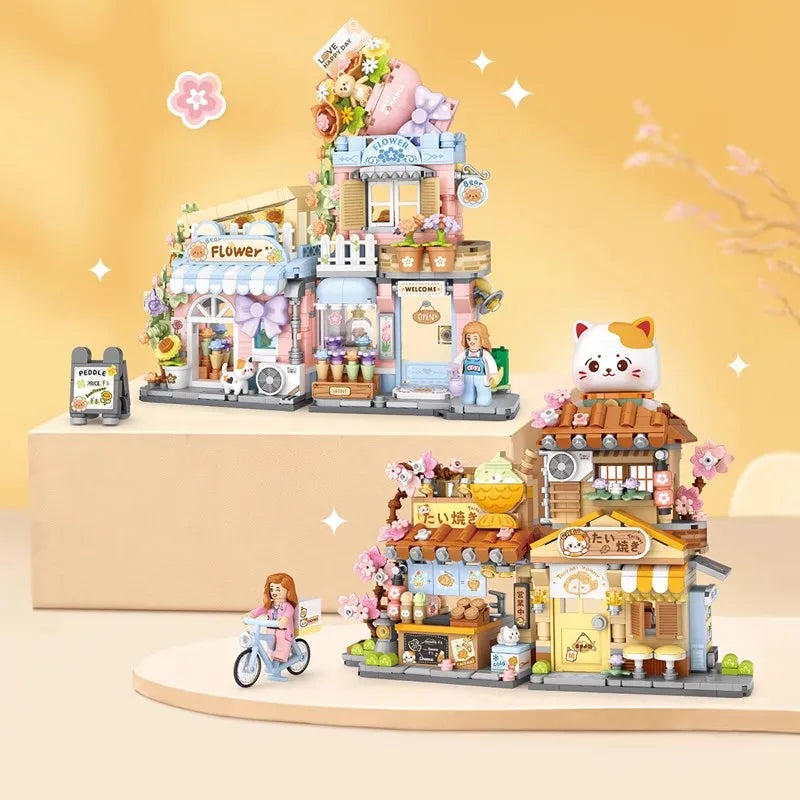 Cat Taiyaki Flower Cafes Foldable Micro Building Set Collection