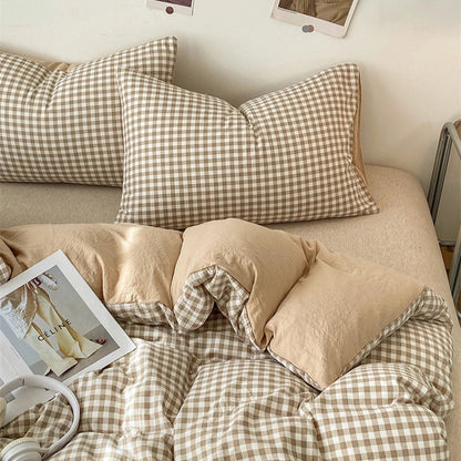 Pastel Checked Plaid Bedding Set Collection without Bed Sheet