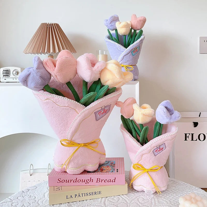 Pastel Tulip Plush Flower Bouquet