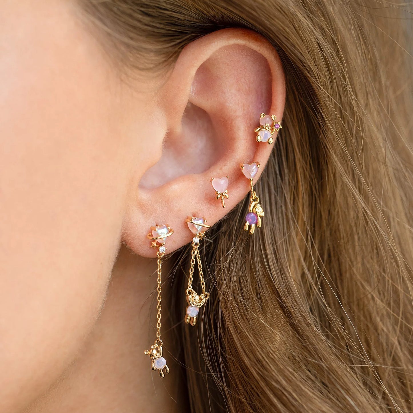 Cosmic Teddy Bear Dreams 18k Gold-plating Earrings (5pc Set)