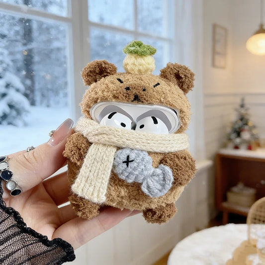 Winter Capybara Plush Airpods Case