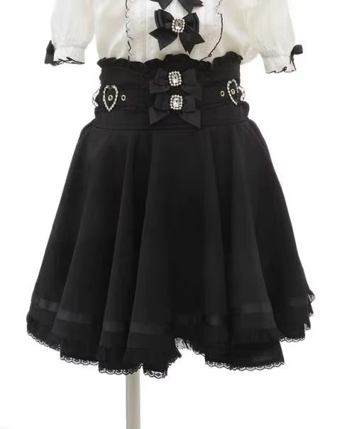 Gothic Heart Bow High Waist Black Plaid Skirt