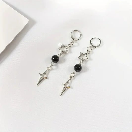 Y2k Celestial Metallic Star Drop Earrings
