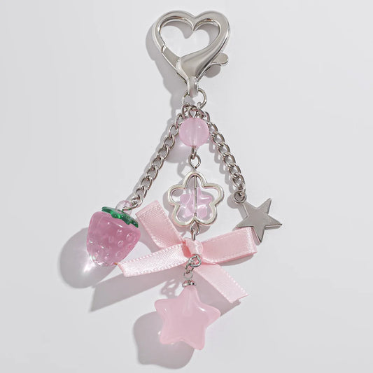 Strawberry Pink Star Charm Keychain