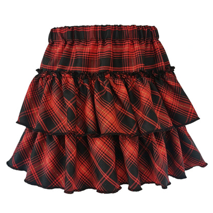 Harajuku Punk Princess Pink Red Plaid Pleated Skirt