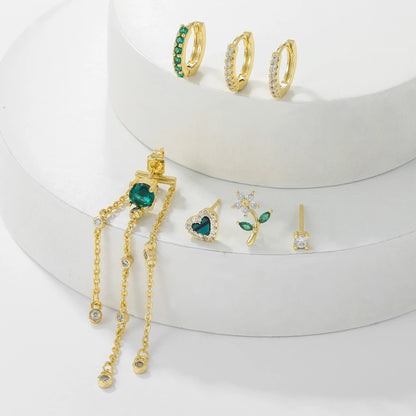 Emerald Bloom 18k Gold-Plated Earring Set