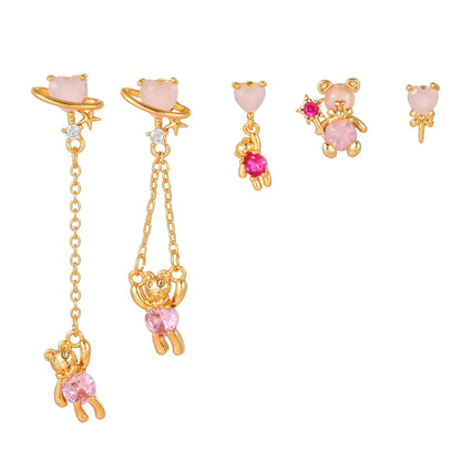 Cosmic Teddy Bear Dreams 18k Gold-plating Earrings (5pc Set)