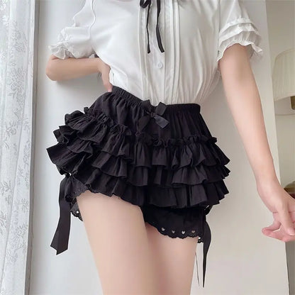 Ruffled Lolita Bloomers White Black Laced Women's Shorts