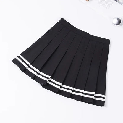 Preppy Pleated Striped Tennis Black Pink Navy White Mini Skirt