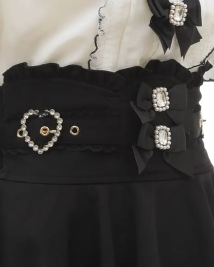 Gothic Heart Bow High Waist Black Plaid Skirt