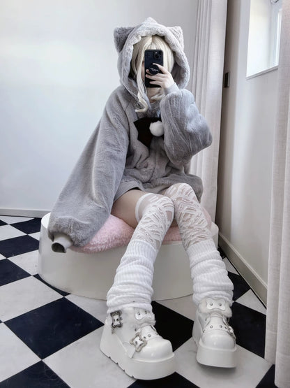 Japanese-themed Kawaii Cat Ears Bow Fluffy Jacket Coat