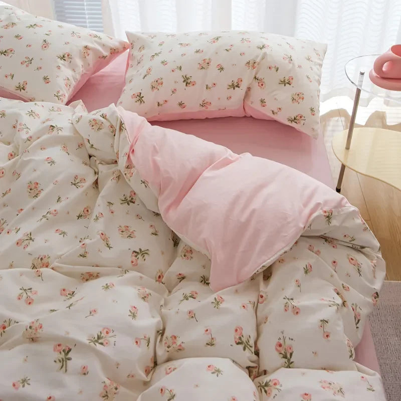 Vintage Flowers Floral Cute Polyester Bedding Set with Bed Sheet