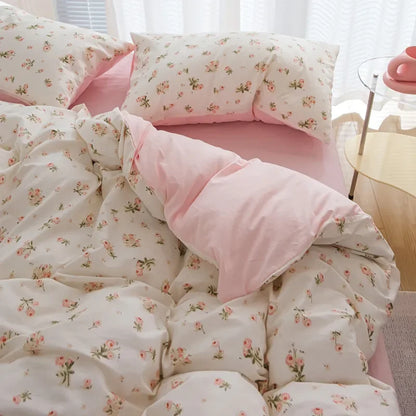Vintage Flowers Floral Cute Polyester Bedding Set with Bed Sheet
