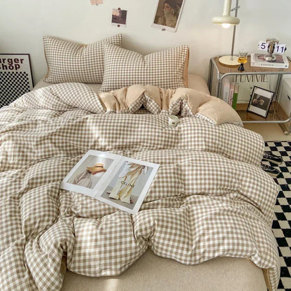 Pastel Checked Plaid Bedding Set Collection without Bed Sheet