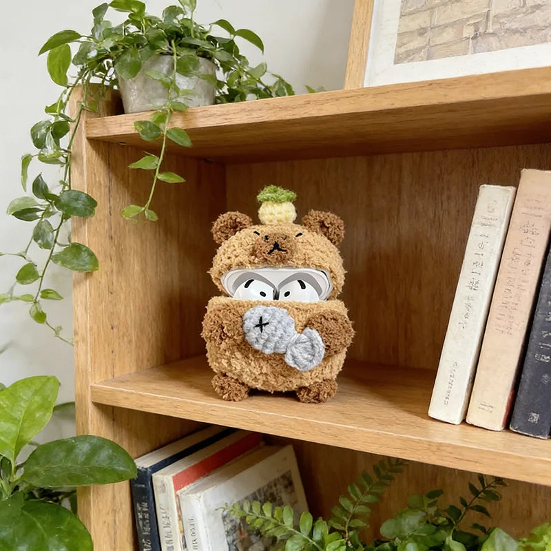 Winter Capybara Plush Airpods Case
