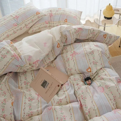 Vintage Flowers Floral Cute Polyester Bedding Set with Bed Sheet