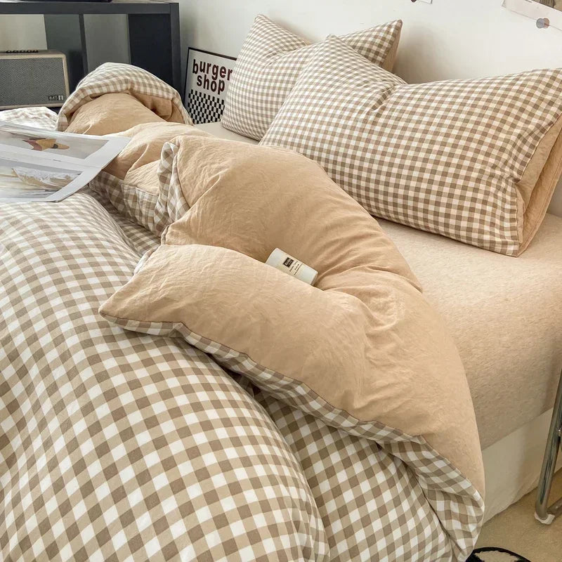 Pastel Checked Plaid Bedding Set Collection without Bed Sheet