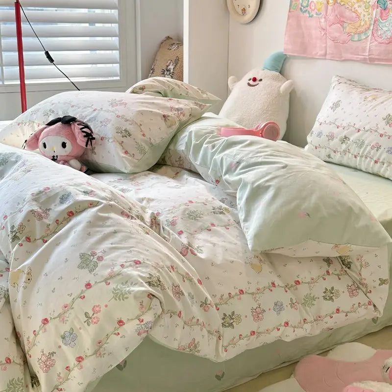 Vintage Bunny Rabbit Cute Polyester Bedding Set with Bed Sheet