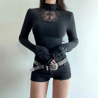Nocturne Cross Mesh Gothic Women's Top