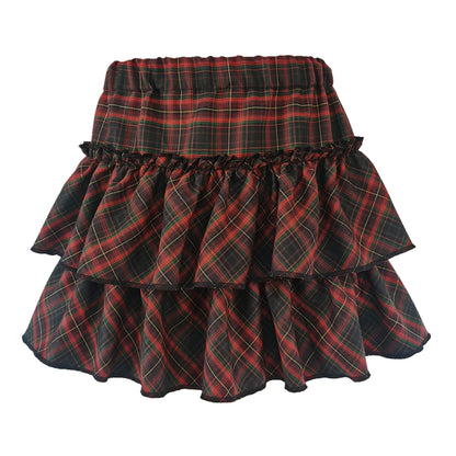 Harajuku Punk Princess Pink Red Plaid Pleated Skirt