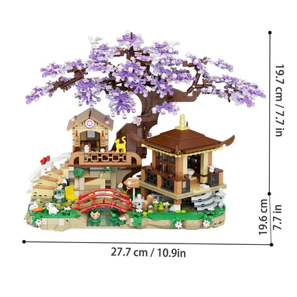 Japanese Purple Cherry Blossom Sakura Tree House Micro Building Set