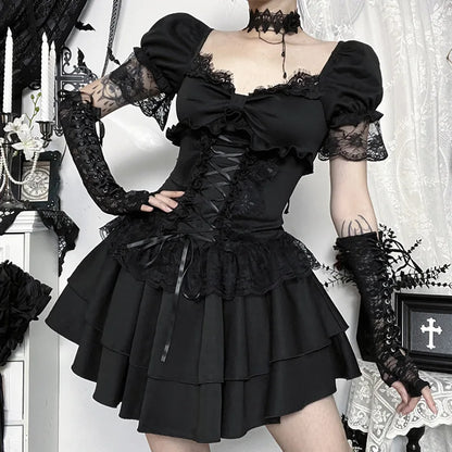 Midnight Lace Corset Gothic Women's Dress