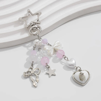 Pastel Pearly Bows Pink Star Charm Keychain