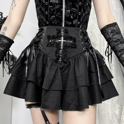 Shadow Bloom Gothic Ruffle Women's Skirt
