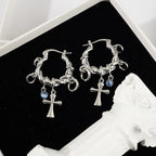 Chrome Cross Hoop Earrings