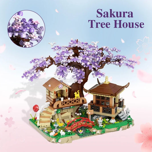 Japanese Purple Cherry Blossom Sakura Tree House Micro Building Set