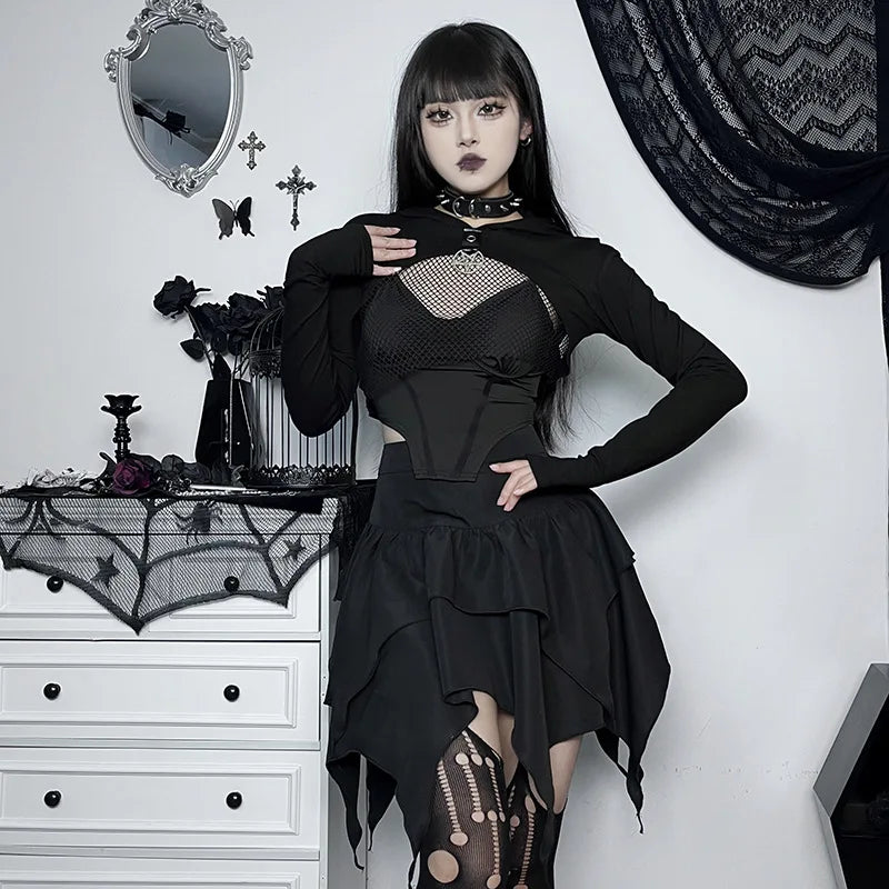 Gothic Witch Punk Irregular Black Skirt