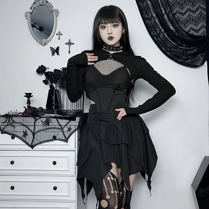 Gothic Witch Punk Irregular Black Skirt