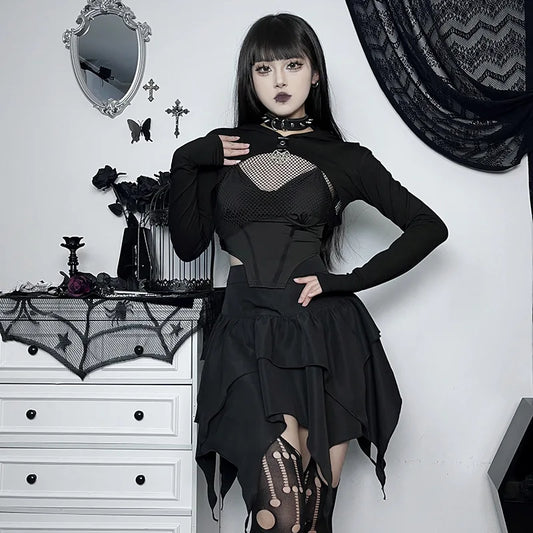 Gothic Witch Punk Irregular Black Skirt