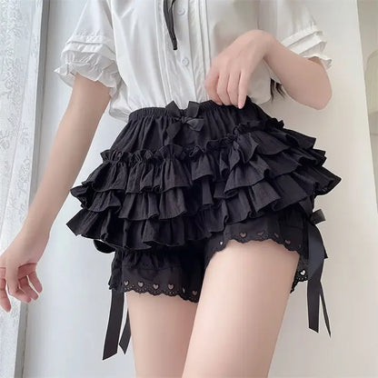 Ruffled Lolita Bloomers White Black Laced Women's Shorts
