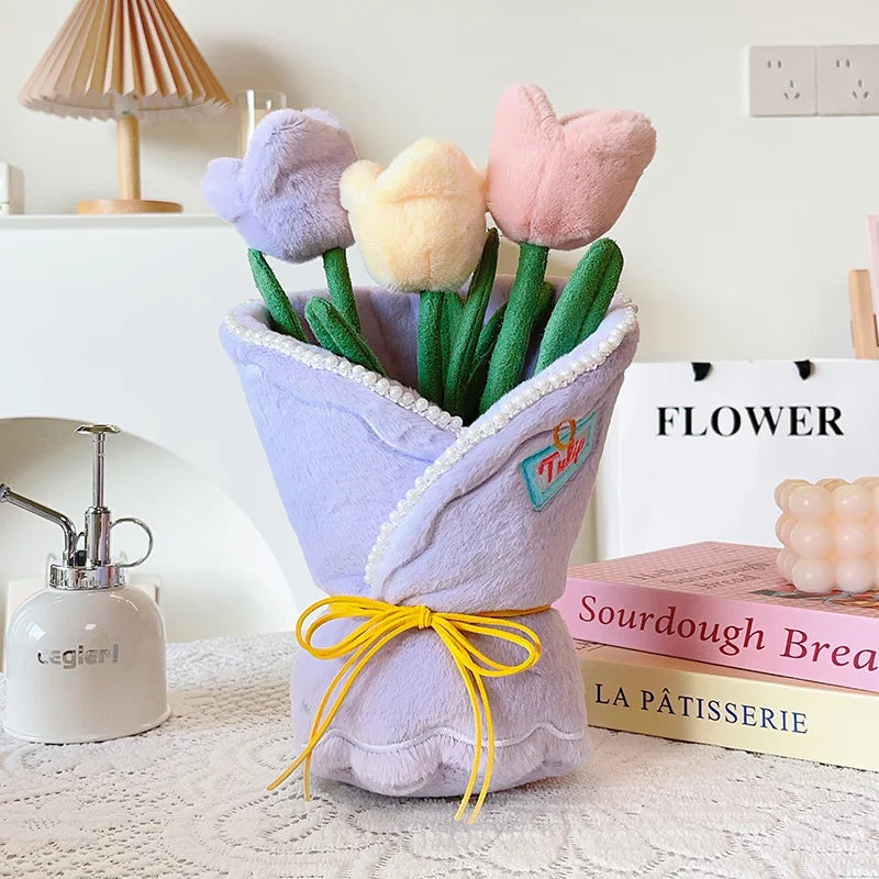 Pastel Tulip Plush Flower Bouquet