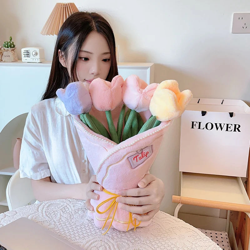 Pastel Tulip Plush Flower Bouquet