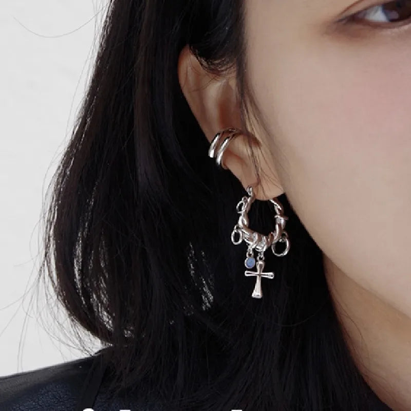 Chrome Cross Hoop Earrings