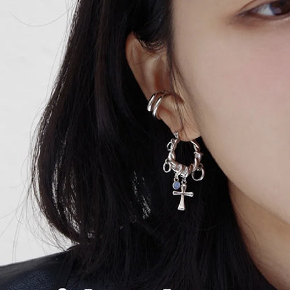 Chrome Cross Hoop Earrings