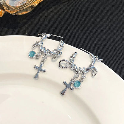 Chrome Cross Hoop Earrings
