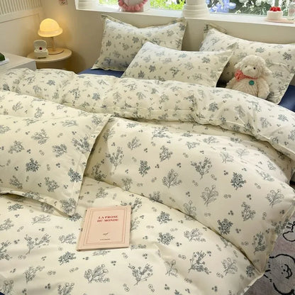 Vintage Flowers Floral Cute Polyester Bedding Set with Bed Sheet