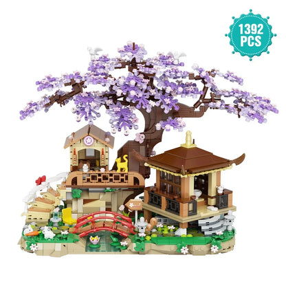 Japanese Purple Cherry Blossom Sakura Tree House Micro Building Set